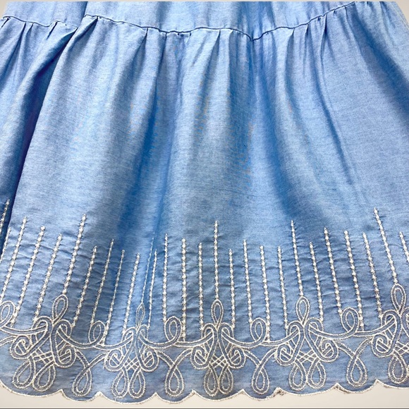 *NWOT ANTHRO MOON RIVER Tiered Embroidered Scalloped Hem Maxi Chambray Boho - Picture 10 of 12